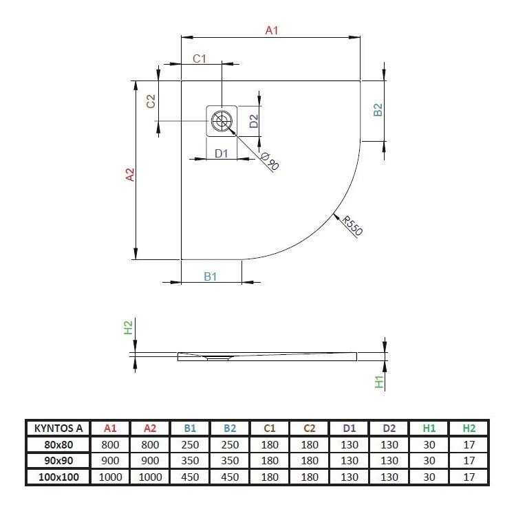 Radaway Kyntos A Stone brodzik półokrągły płaski 100x100 cm konglomerat efekt kamienia czarny HKA100100-54