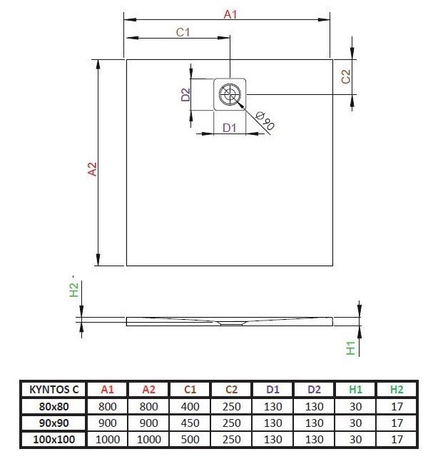 Radaway Kyntos C Stone brodzik kwadratowy płaski 90x90 cm konglomerat efekt kamienia czarny HKC9090-54