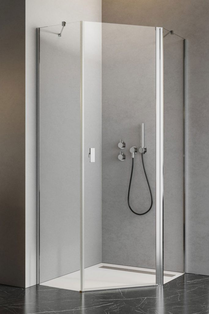 Radaway Nes PTJ kabina pięciokątna asymetryczna 90x100 drzwi wahadłowe PRAWE chrom przeźroczyste Easy Clean 10052000-01-01R + 10052800-01-01