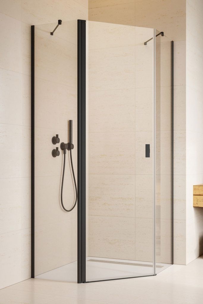 Radaway Nes Black PTJ kabina pięciokątna 100x100 drzwi wahadłowe LEWE chrom przeźroczyste Easy Clean 10052000-54-01L + 10052100-54-01