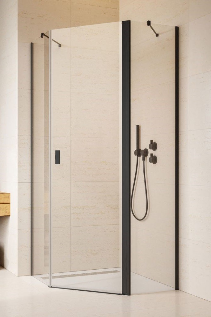 Radaway Nes Black PTJ kabina pięciokątna asymetryczna 90x100 drzwi wahadłowe PRAWE chrom przeźroczyste Easy Clean 10052000-54-01R + 10052800-54-01