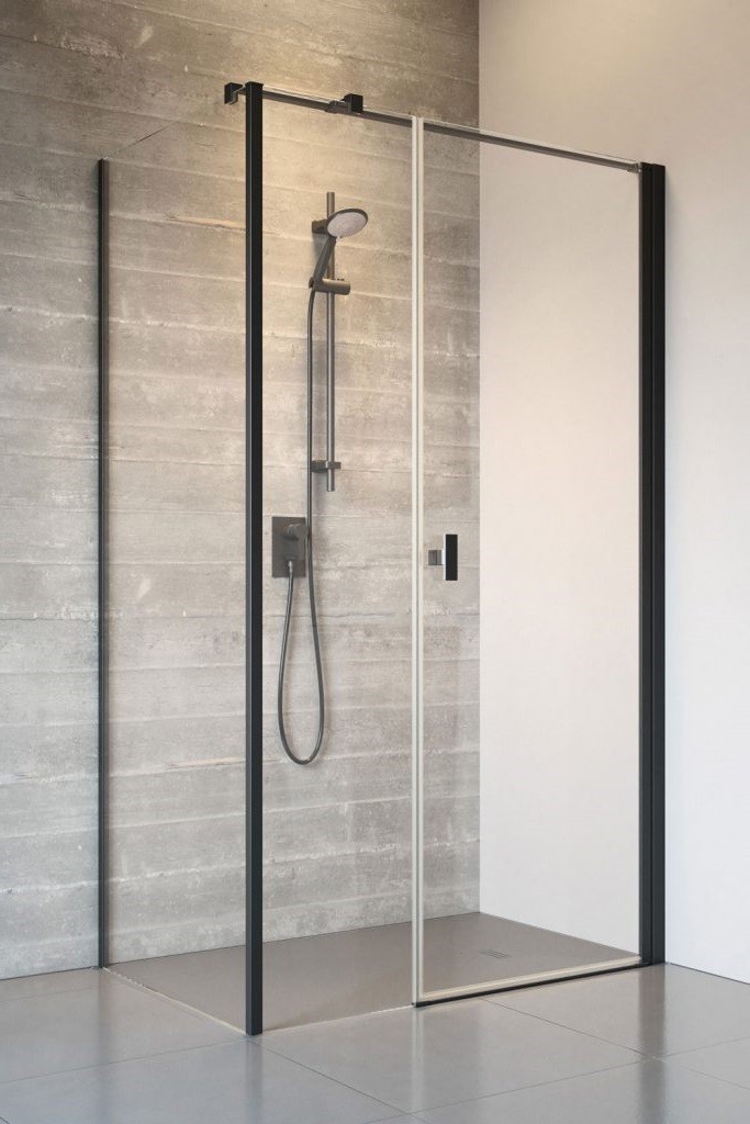 Radaway Nes 8 Black KDS I kabina prostokątna 100x75 drzwi wahadłowe PRAWE 100 i ścianka 75 czarny przeźroczyste Easy Clean 10073100-54-01R + 10073110-54-01 + 10089075-01-01