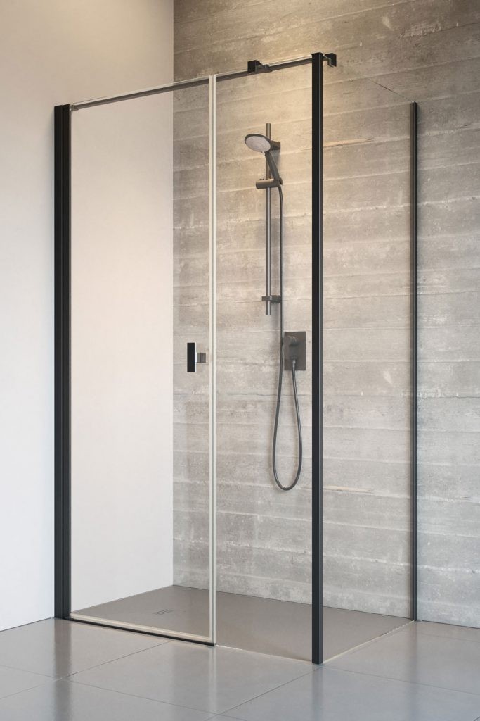 Radaway Nes 8 Black KDS I kabina prostokątna 100x75 drzwi wahadłowe LEWE 100 i ścianka 75 czarny przeźroczyste Easy Clean 10073100-54-01L + 10073110-54-01 + 10089075-01-01