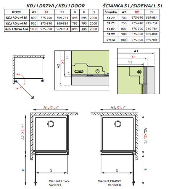 Radaway Nes 8 KDJ kabina prostokątna 90x80 drzwi wahadłowe LEWE 90 i ścianka 80 chrom przeźroczyste Easy Clean 10072090-01-01L + 10089080-01-01