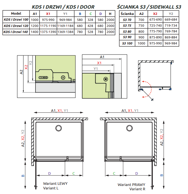 Radaway Nes 8 Black KDS I kabina prostokątna 100x90 drzwi wahadłowe LEWE 100 i ścianka 90 czarny przeźroczyste Easy Clean 10073100-54-01L + 10073110-54-01 + 10089090-01-01