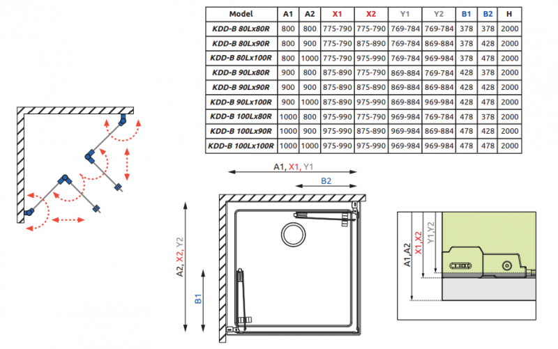 Radaway Nes 8 Black KDD B kabina kwadratowa 90x90 drzwi składane czarny przeźroczyste Easy Clean 10074090-54-01L + 10074090-54-01R