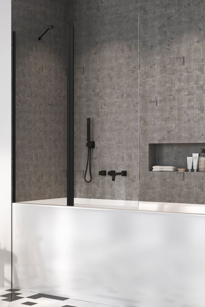 Radaway Nes Black PND II parawan nawannowy dwuczęściowy 140 cm lewy czarny przeźroczyste Easy Clean 10009140-54-01L