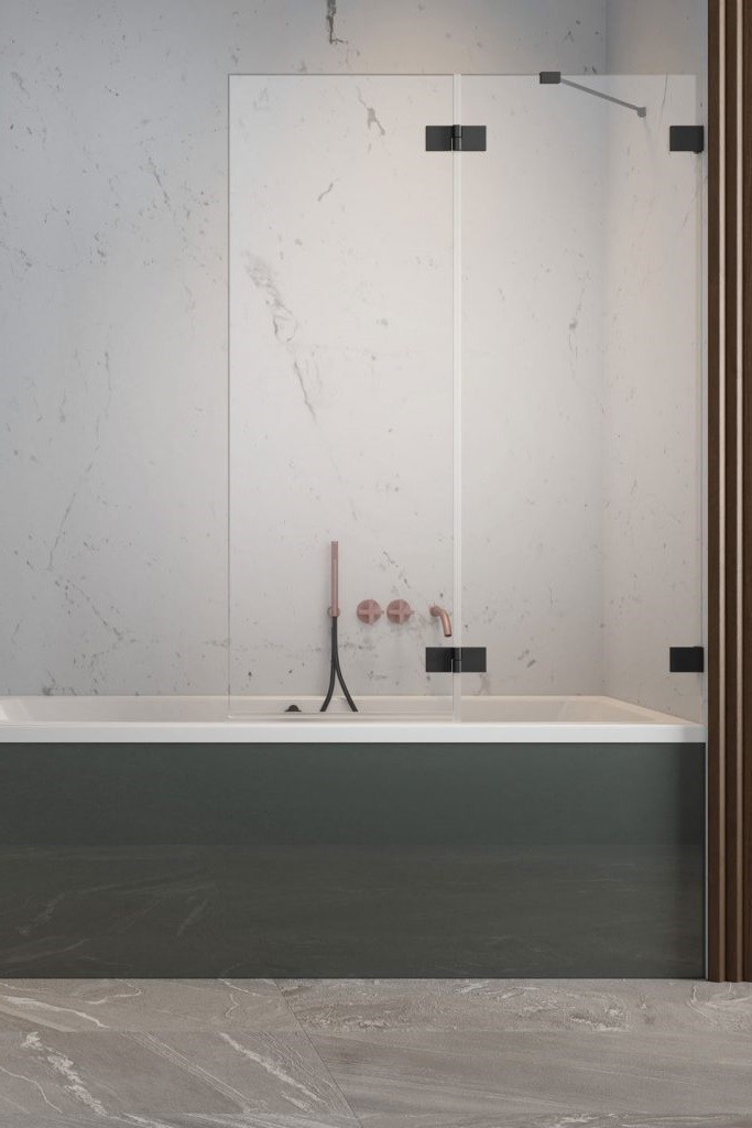 Radaway Essenza Pro Black PND II parawan nawannowy dwuczęściowy 130 cm prawy czarny przeźroczyste Easy Clean 10102130-54-01R