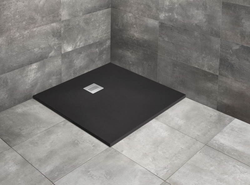 Radaway Kyntos C Stone brodzik kwadratowy płaski 80x80 cm konglomerat efekt kamienia czarny HKC8080-54