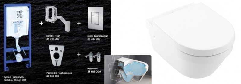 Grohe + Villeroy&Boch Omnia Directflush - Zestaw 7w1 - kompletny stelaż + muszla + deska wolnoopadająca