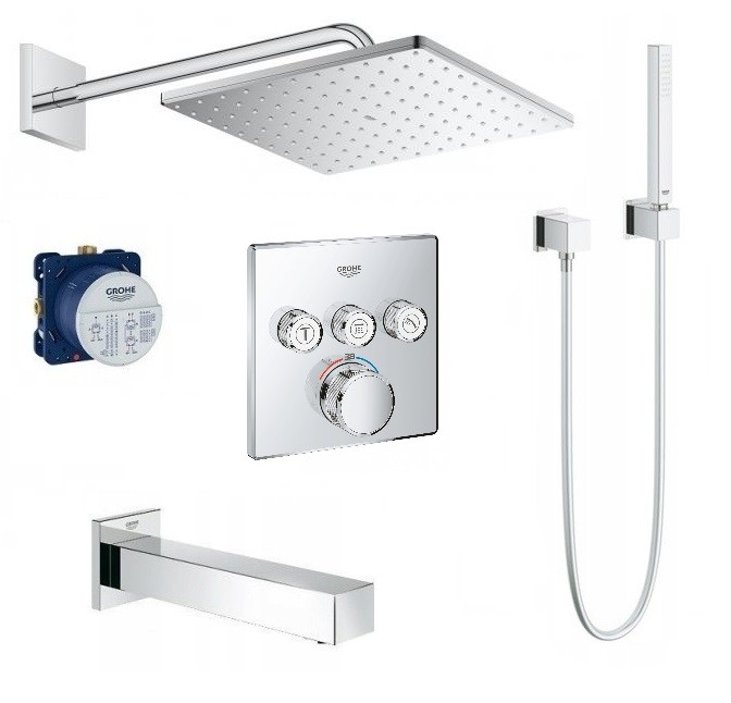 Grohe Smartcontrol + Euphoria Cube + Rainshower 310 Mono Cube zestaw podtynkowy z deszczownicą 31x31 i wylewką wannową kompletny 29126000WAN01