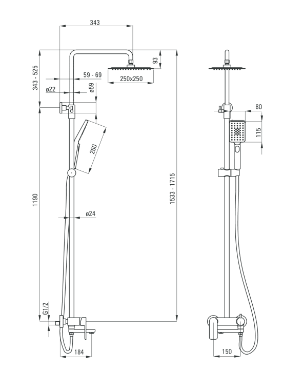 Deante Alpinia zestaw prysznicowy z deszczownicą i ruchomą wylewką chrom NAC01AM