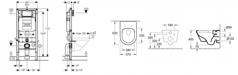 Geberit + Villeroy&Boch Omnia Directflush - Zestaw 6w1 - kompletny stelaż + muszla + deska wolnoopadająca