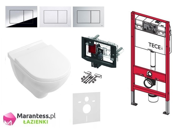 TECE + Villeroy&Boch O.novo Directflush - zestaw 6w1 - kompletny stelaż z funkcją fresh + muszla bezrantowa + deska wolnoopadająca