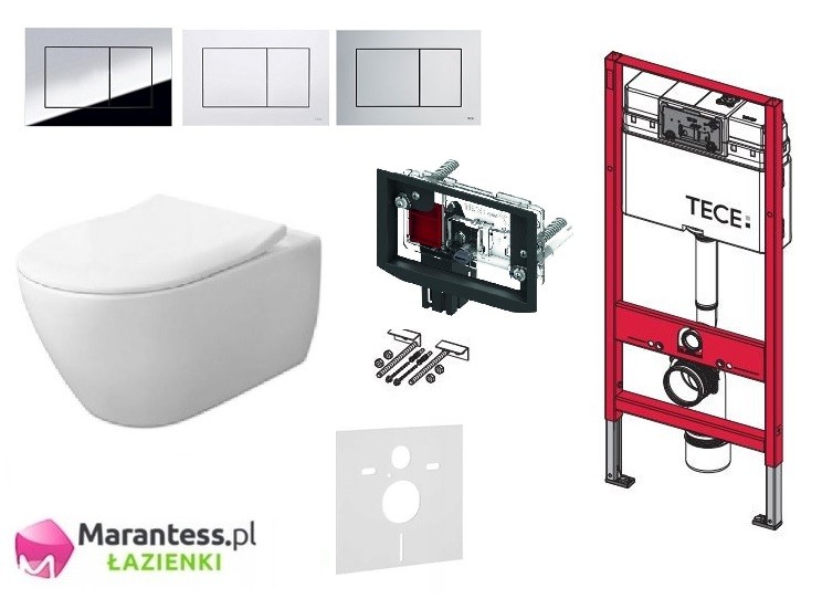 TECE + Villeroy&Boch Subway 2.0 Directflush - zestaw 6w1 - kompletny stelaż z funkcją fresh + muszla bezrantowa + deska wolnoopadająca