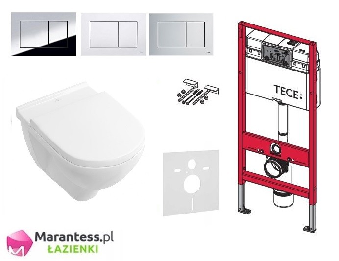 TECE + Villeroy&Boch O.novo Directflush - zestaw 5w1 - kompletny stelaż + muszla bezrantowa + deska wolnoopadająca