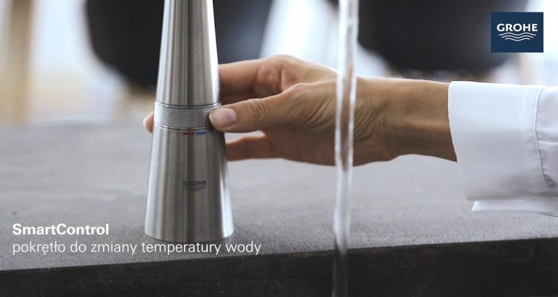 Grohe Essence SmartControl bateria kuchenna zlewozmywakowa z wyciąganą wylewką złoty polerowany cool sunrise 31615GL0