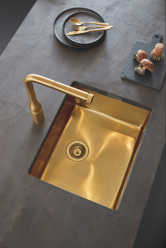 Grohe Essence SmartControl bateria kuchenna zlewozmywakowa z wyciąganą wylewką złoty szczotkowany brushed cool sunrise 31615GN0