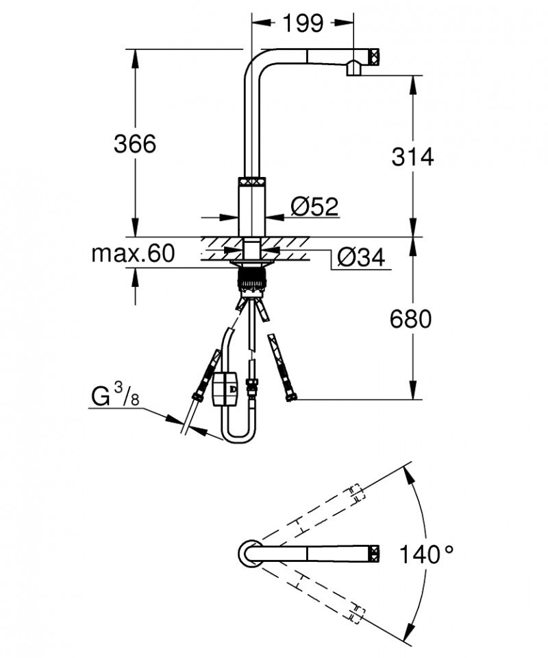 Grohe Minta SmartControl bateria kuchenna zlewozmywakowa z wyciąganą wylewką hard graphite 31613A00