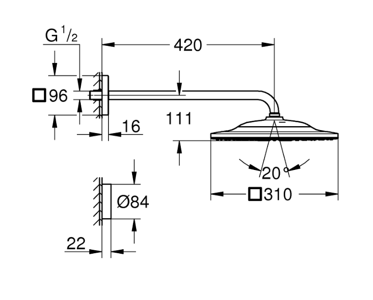 Grohe Rainshower 310 SmartConnect Cube deszczownica 31x31 z ramieniem 2 strumienie z pilotem chrom połysk 26642000