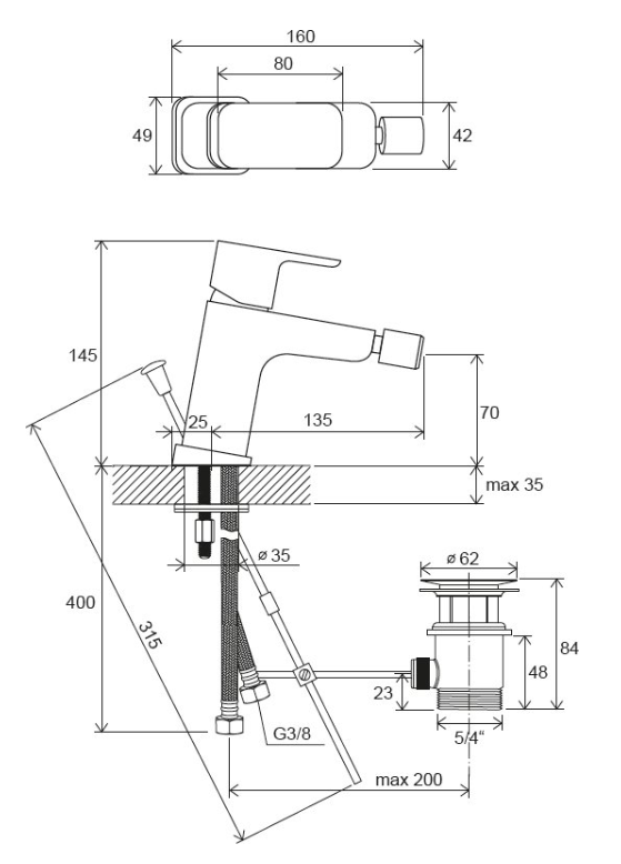 Ravak 10 Free bateria bidetowa z korkiem chrom X070133