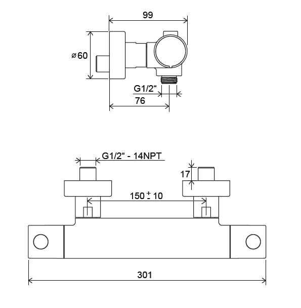 Ravak Puri bateria prysznicowa termostatyczna natynkowa chrom X070116