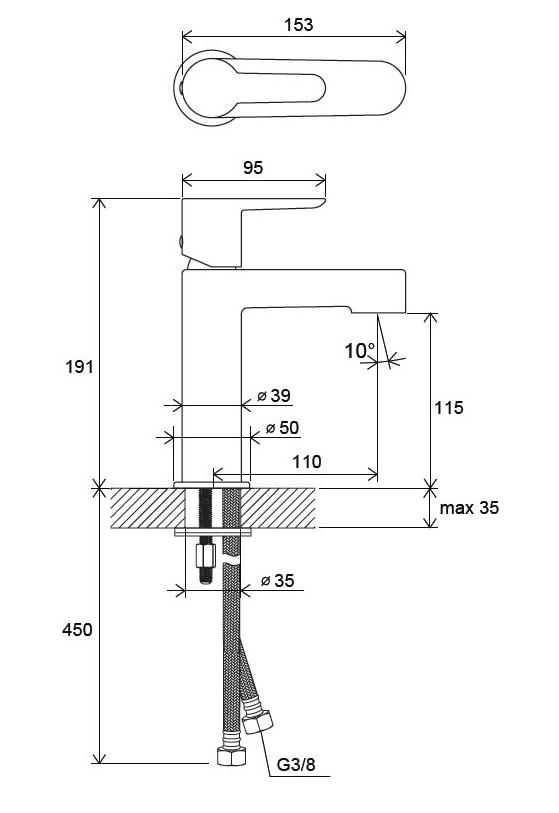Ravak Puri bateria umywalkowa bez korka chrom X070113