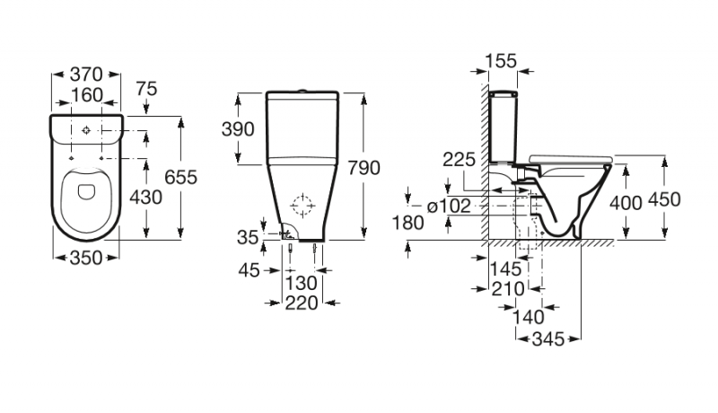 Roca Gap Round zbiornik spłuczka 3/4,5 l do muszli kompaktowej dopływ z boku A3410N1000