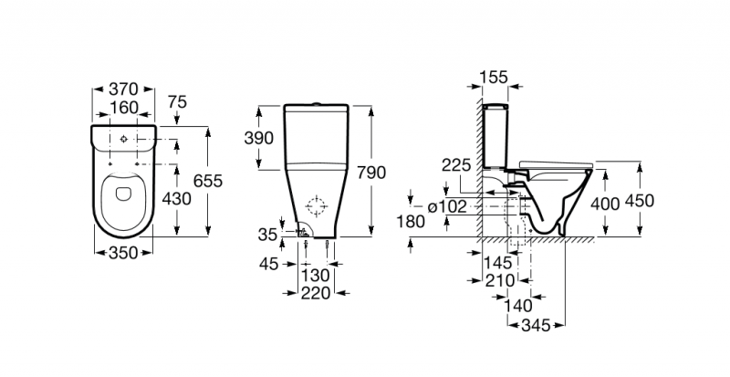 Roca Gap Round zbiornik spłuczka 3/4,5 l do muszli kompaktowej dopływ z dołu A3410N0000