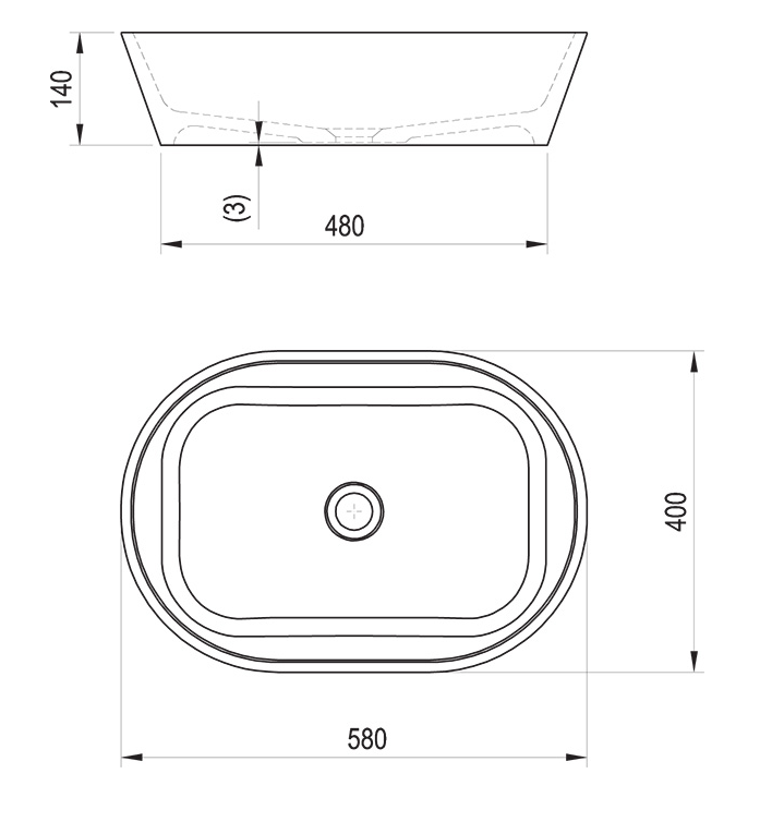 Ravak Solo 580 umywalka stawiana na blat 58x40 cm XJX01358000