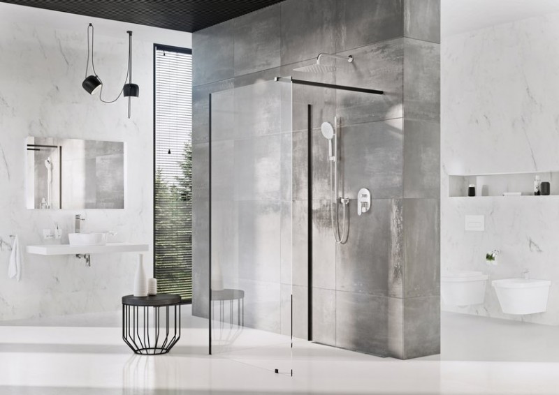 Ravak Walk-in Corner dwie ścianki wolnostojące 120x80 cm czarny przeźroczyste Anti-Calc GW1CG4300Z1