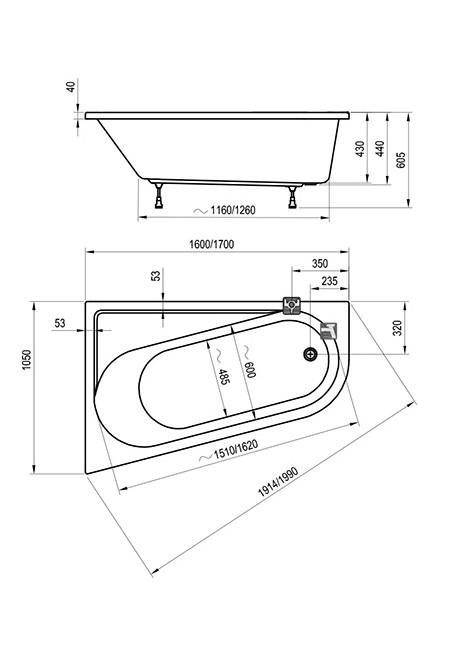 Ravak Chrome wanna asymetryczna 160x105 cm lewa akryl biała CA51000000