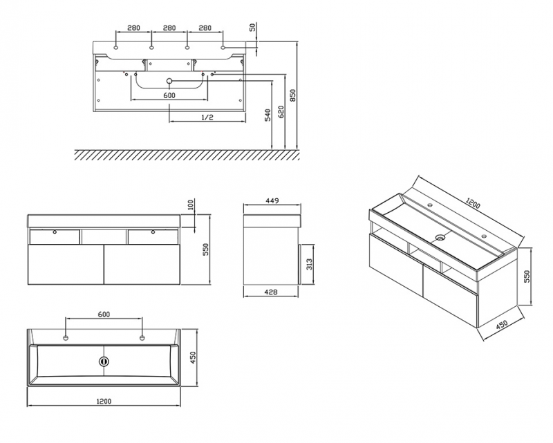 Ravak SD NATURAL 1200 szafka pod umywalkę 120x45 cm biała X000001053