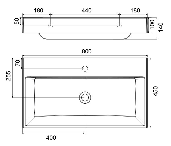 Ravak NATURAL 800 umywalka meblowa 80x45 z otworem konglomerat biały XJo01280000