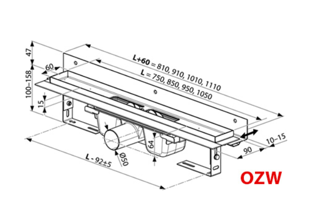 Ravak Chrome odpływ liniowy przyścienny 85 cm stal nierdzewna X01627