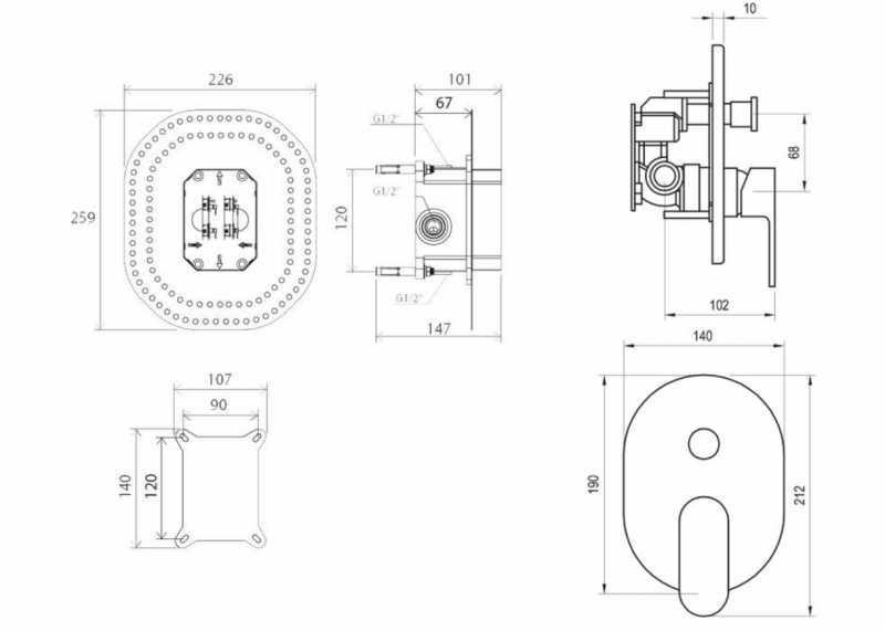 Ravak Chrome bateria prysznicowa podtynkowa z przełącznikiem do R-box chrom CR 019.00 X070056