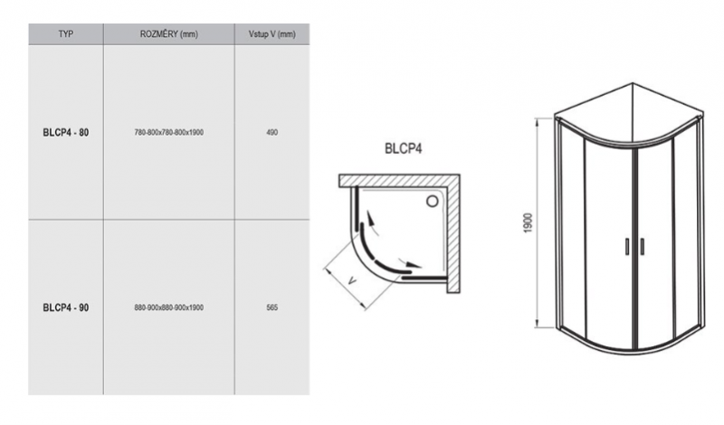 Ravak Blix kabina półokrągła 80x80 drzwi przesuwne srebrny połysk przeźroczyste ANTICALC BLCP4 3B240C00Z1