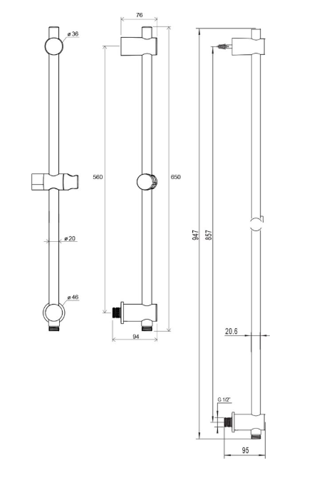 Ravak drążek prysznicowy z ujściem 60 cm chrom X07P342