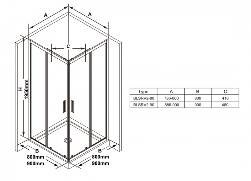 Ravak Blix kabina kwadratowa 80x80 z narożnym wejściem drzwi przesuwne srebrny połysk przeźroczyste ANTICALC BLSRV2 X1LM40C00Z1