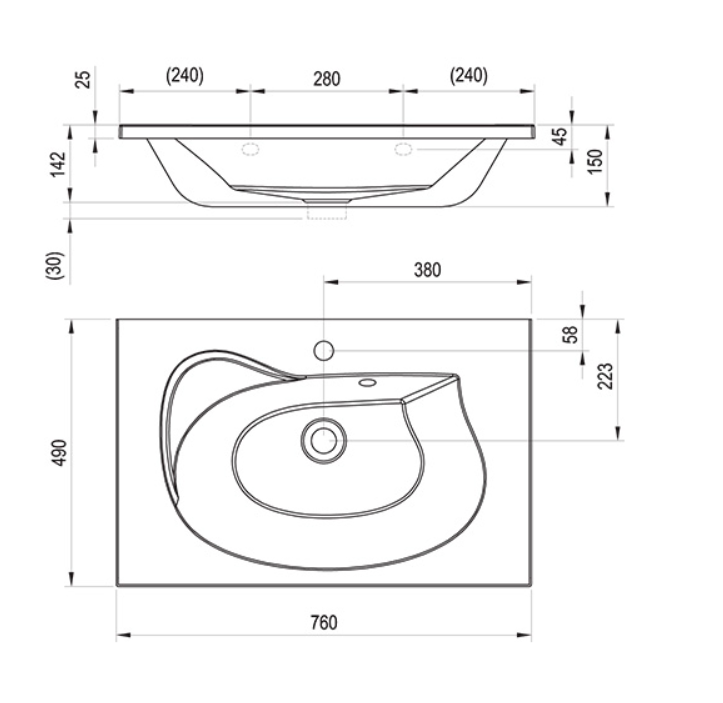 Ravak Rosa II 760 umywalka wisząca z otworem 76x49 cm biała XJ201176000