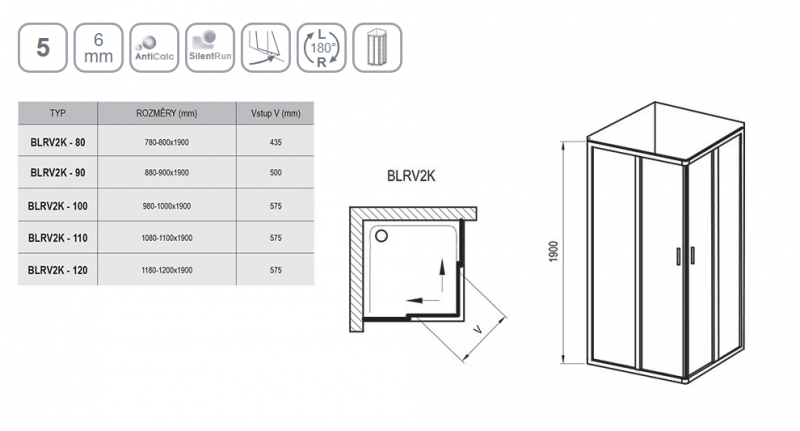 Ravak Blix 1/2 kabiny prysznicowej 90 cm z narożnym wejściem drzwi przesuwne biały przeźroczyste ANTICALC BLRV2K 1XV70100Z1