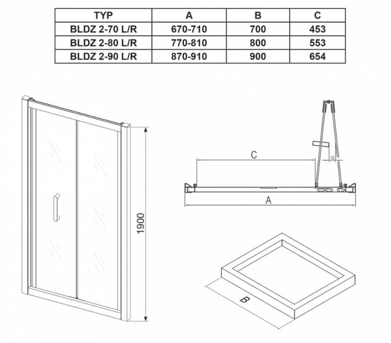 Ravak Blix drzwi 90 składane do wnęki srebrny połysk szkło przeźroczyste ANTICALC BLDZ2 X01H70C00Z1