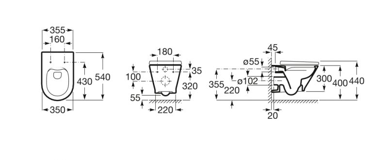 Roca Gap Round Rimless muszla wisząca + deska wolnoopadająca slim 54x35 Clean Rim A34H0N8000