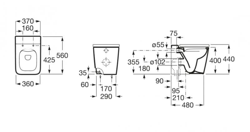Roca Inspira Square Rimless miska stojąca odpływ uniwersalny A347537000