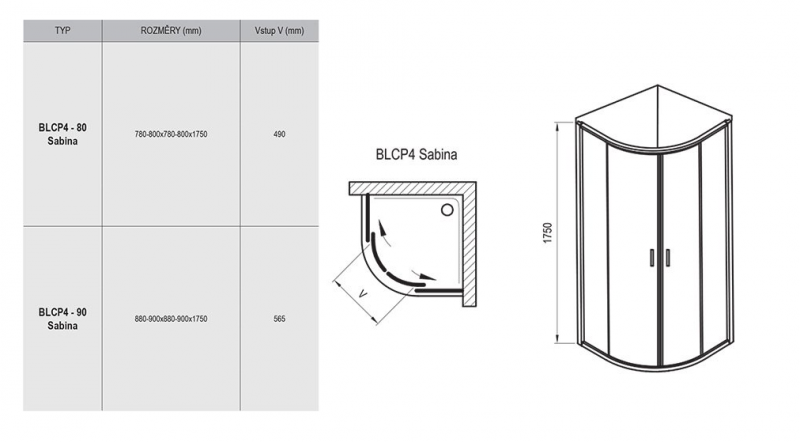 Ravak Sabina kabina półokrągła 90X90 wys. 175 cm drzwi przesuwne srebrny matowy przeźroczyste ANTICALC BLCP4 1LV70U00Z1