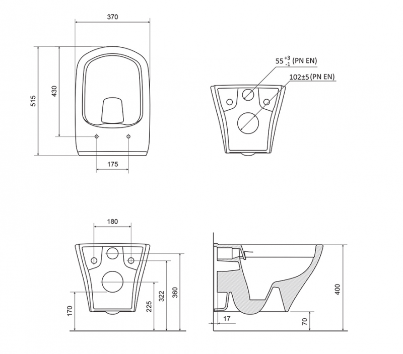 Ravak Classic muszla WC wisząca RimOff 36x51 cm biała X01671