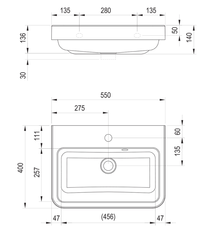 Ravak BeHappy II umywalka wisząca 55x40 cm z otworem z przelewem konglomerat biały XJa01155000