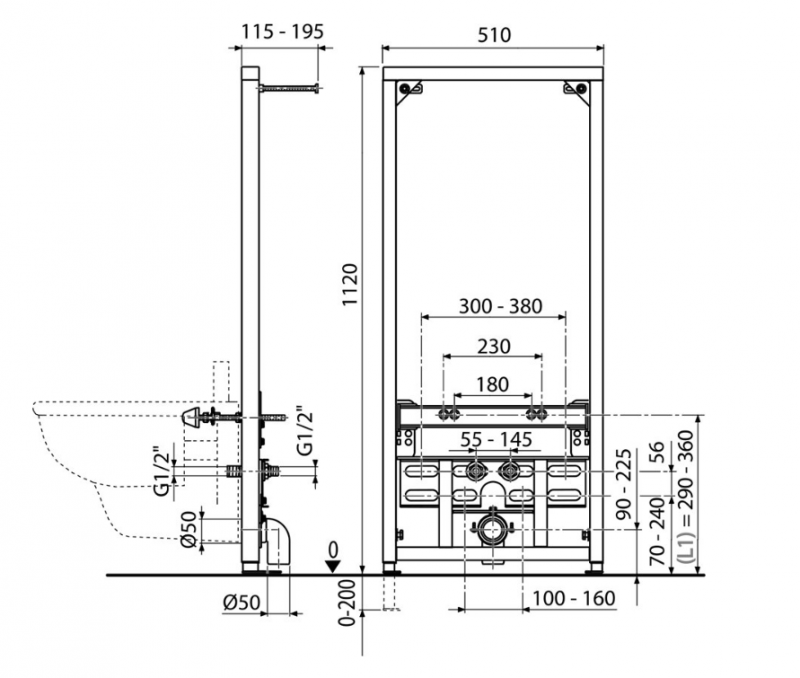 Ravak stelaż podtynkowy do bidetu II/1200 X01704