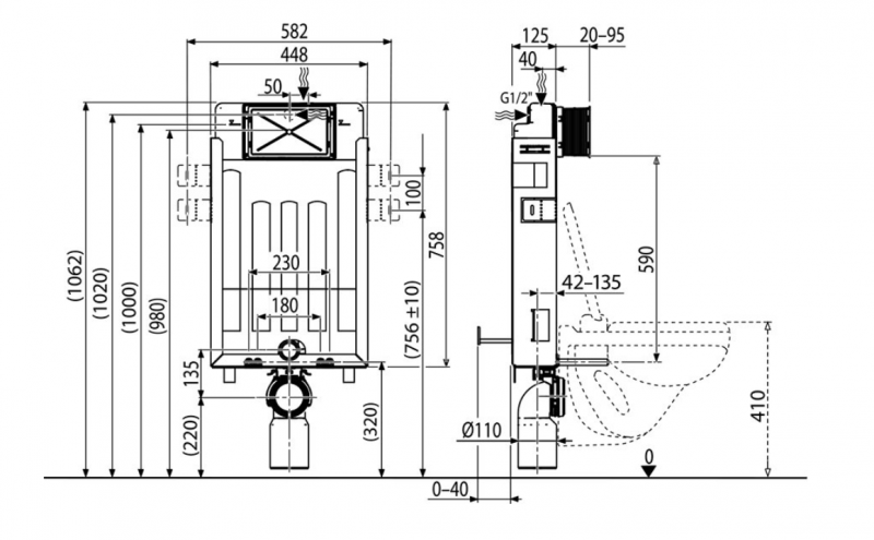 Ravak W II / 1000 stelaż podtynkowy WC do ściany murowanej X01702
