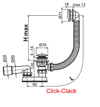 Ravak syfon wannowy click-clack z przelewem chrom X01472